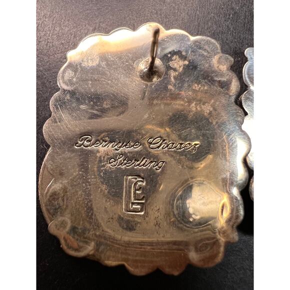 Signed Vintage Dead Stock Bernyse Chavez Sterling Turquoise Lapis Earrings - Picture 5 of 15